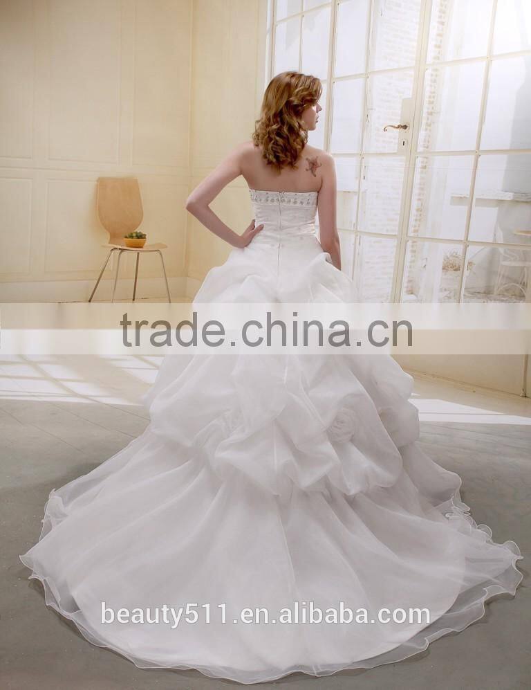 A-Line Strapless Long Trailing Bead And Ruffle wedding dress bridal gown AS00101