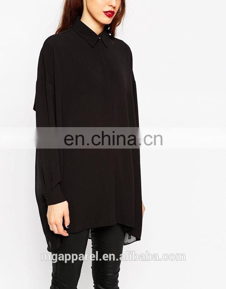 Ladies western blouse Oversized fit point collar fashion lady chiffon blouse