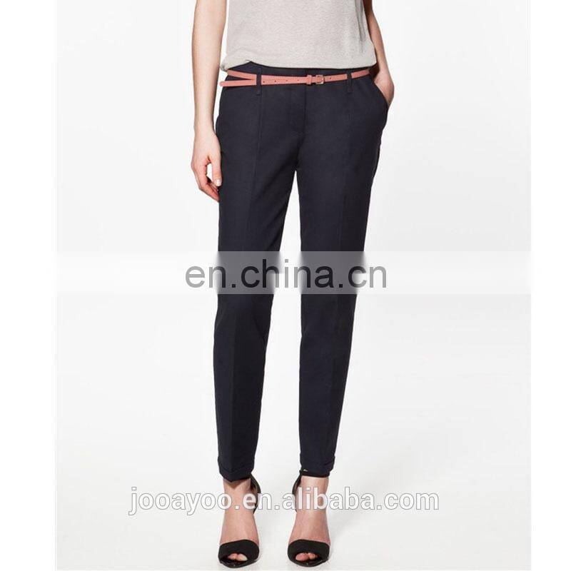 Women Girls Casual Candy Color Skinny Belted Pencil Pants Fashion Trousers