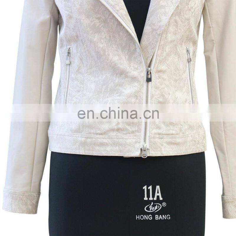 women latest fashion leather jacquard jacket