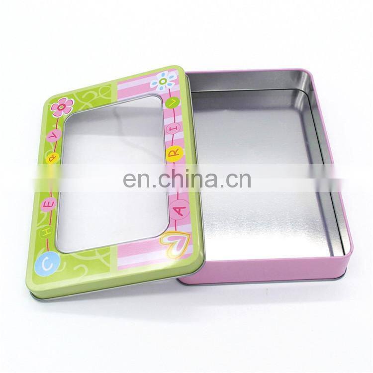Cheap tin packaging box with pvc window on top for chocolate or tea or cake storage