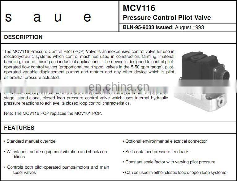 Sauer Danfoss MCV MCV116 series MCV116A3201 MCV116A3203 MCV116A3204 Hydraulic control valve SANY
