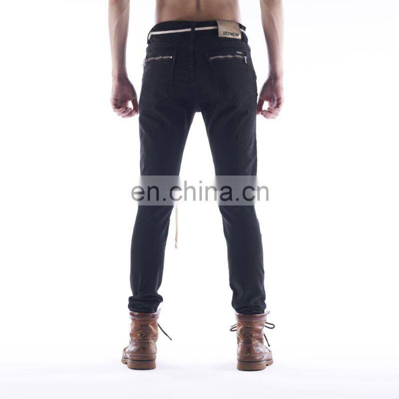 DiZNEW wholesale mens slim fit skinny pant cotton black denim fabric man jean