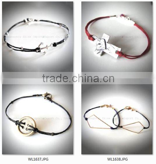 2015 Newest wax cord braid rock bangle heavy metal ancient charm bracelet for men