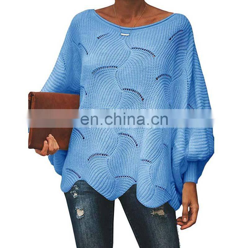 Wholesale custom women's sweaters Casual and comfortable Loose Solid color Large size hollow-carved design fashion