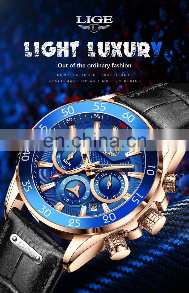 LIGE 8934 Fashion Mens Watches Top Brand Luxury Silicone Sports Watch Men Quartz Clock Waterproof watch lige