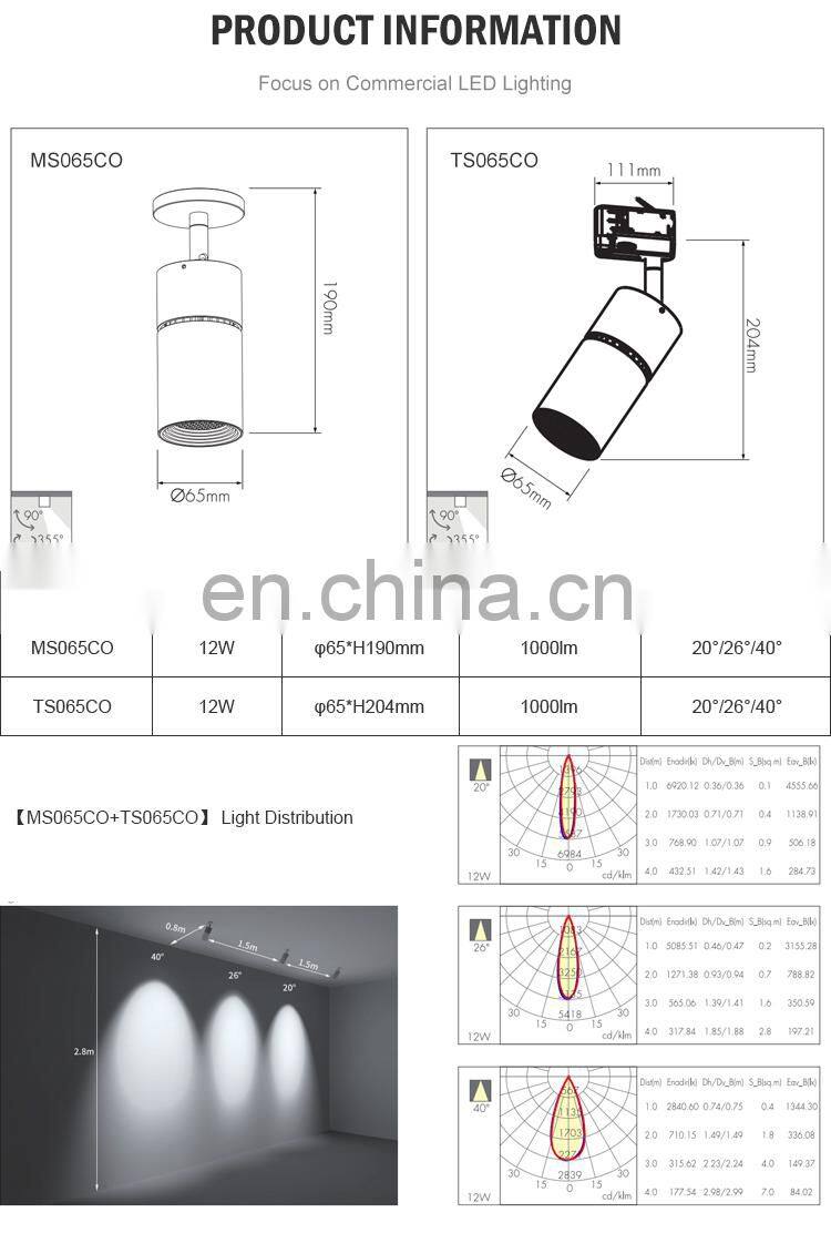 High Lumen Spotlight Magnetic Rail Installation Aluminum COB 12W Led Track Lamp
