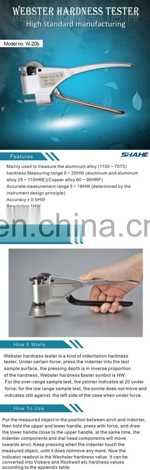 W-20b high accuracy Webster hardness tester for Aluminum Alloy portable Hardness Tester Measure Aluminum Alloys