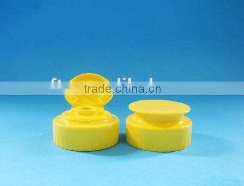 Plastic yellow flip top cap with liner 38-400/ 38mm closure ribbed cap for honey bottle