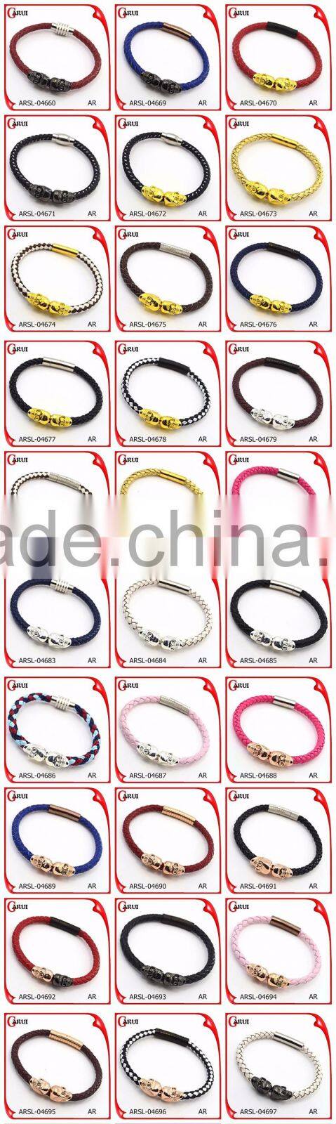 wholesale leather engravable bracelets with pendant mens leather bracelet