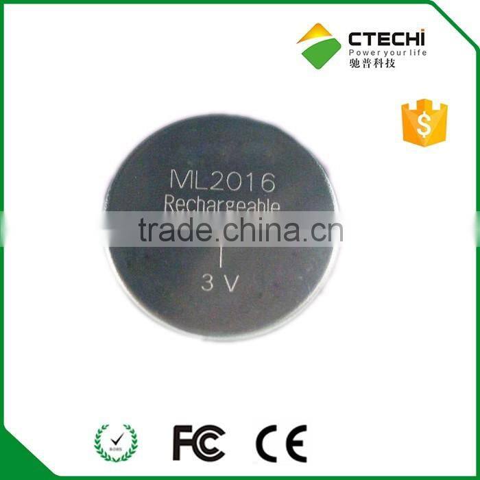 rechargebale button cell ML2016 lithium button cells