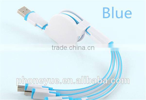 multifunctional 1m retractable 4 in 1 multi usb cable for iphone and for samsung