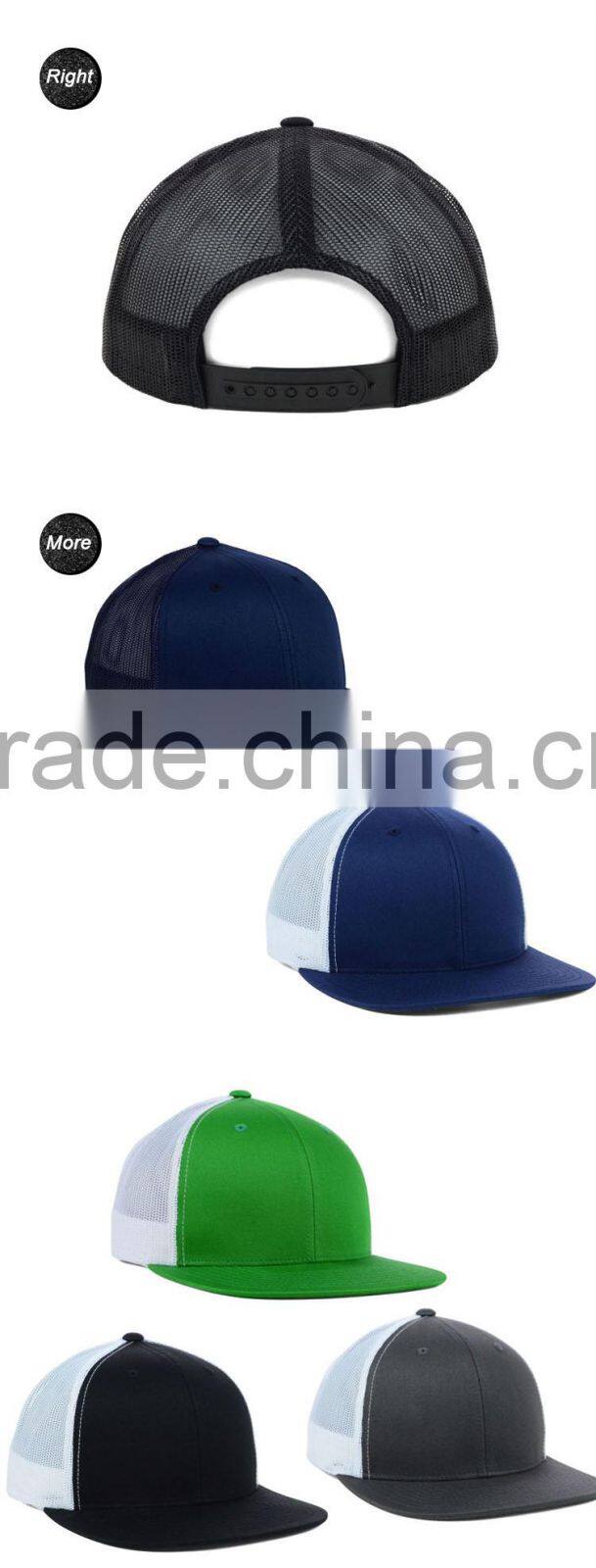 Comfortable flat bill custom plain black trucker caps in wholesale