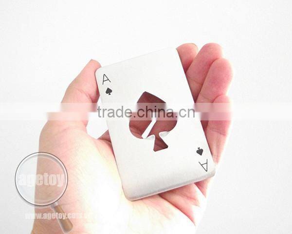 Promotion Beer Gifts Spades A Printed Brushed Stainless Steel Metal Playing Card Shaped Poker Bottle Opener