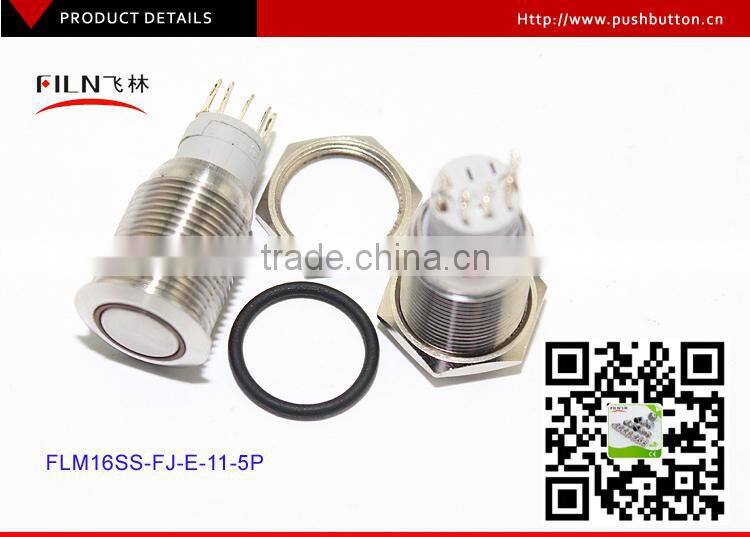 16mm Blue ring 6V LED flat actuator stainless steel metal push button
