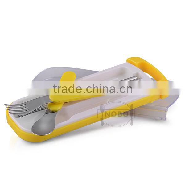 Cute design spoon chopsiticks and forks sets stainless steel kids tableware with box