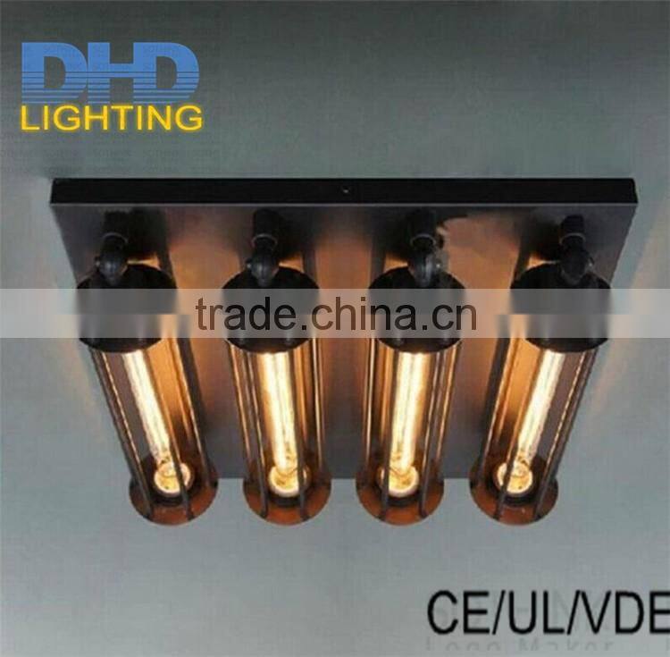 4-arm long iron cage ceiling light edison industrial vintage chandelier
