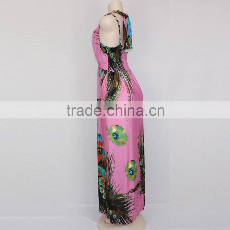 Ladies Pink Fallen Maxi Dresses Long Dresses Boho Summer Beach Dress