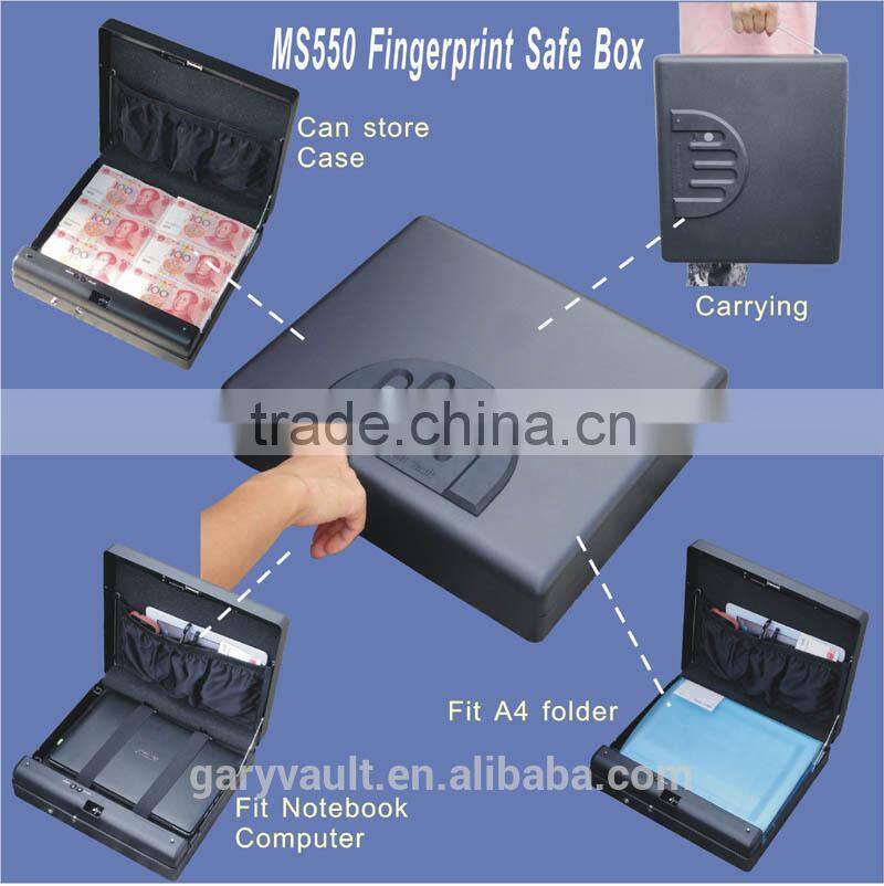 Wholesale- MS550 Micro Vault Biometric Fingerprint Car Gun Pistol A4 Office Document Portable Security Storage Steel Safe Box