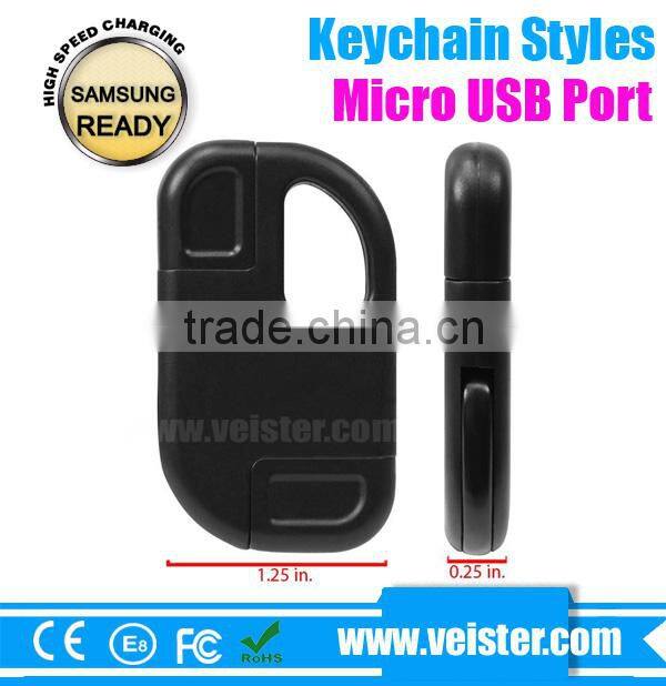 micro usb power data cable with keychain for blackberry HTC