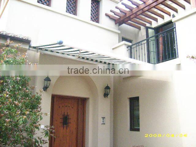retractable remote control folding arm polyester motorized window awning