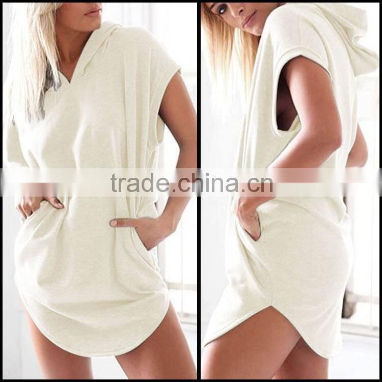 Oem Wholesale New Style Women Smart Casual Loose Hoodies Hooded Short Sleeve Long Shirt Blouse Top Sports Mini Sexy Shirt Dress