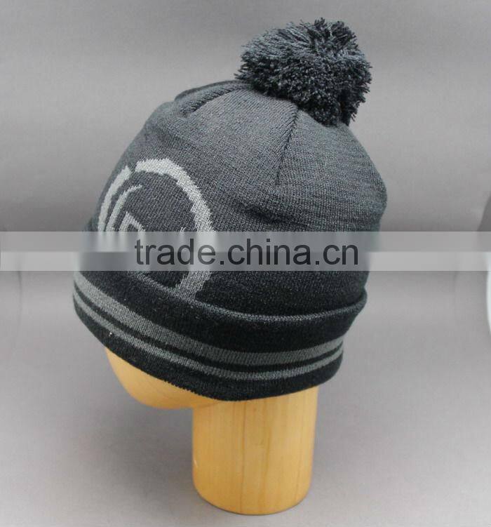 100%ACRYLIC BEANIE HAT WITH POMPOM