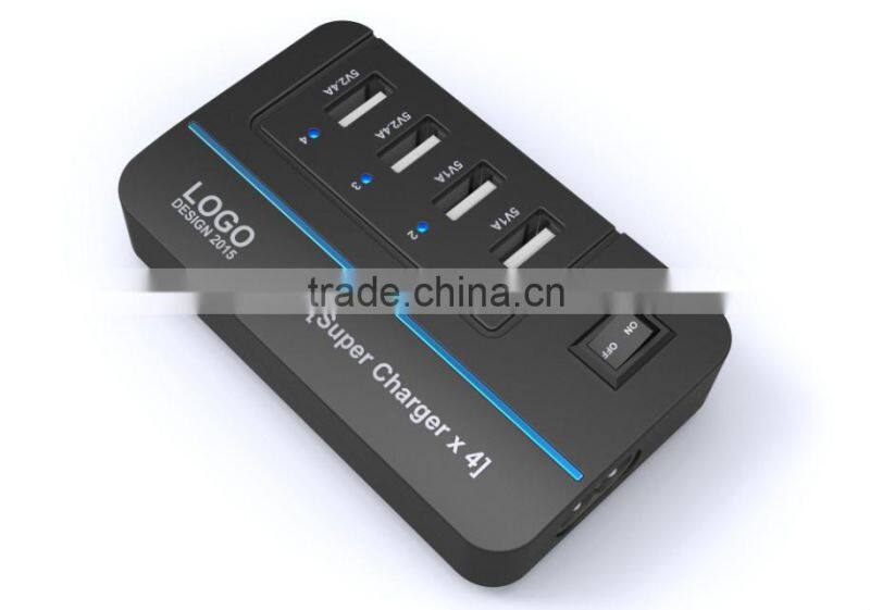 20W 4 Port Multiple USB Family-sized Desktop Rapid Charger Multi Travel Power Adapter for USB-Charged Devices(Black)