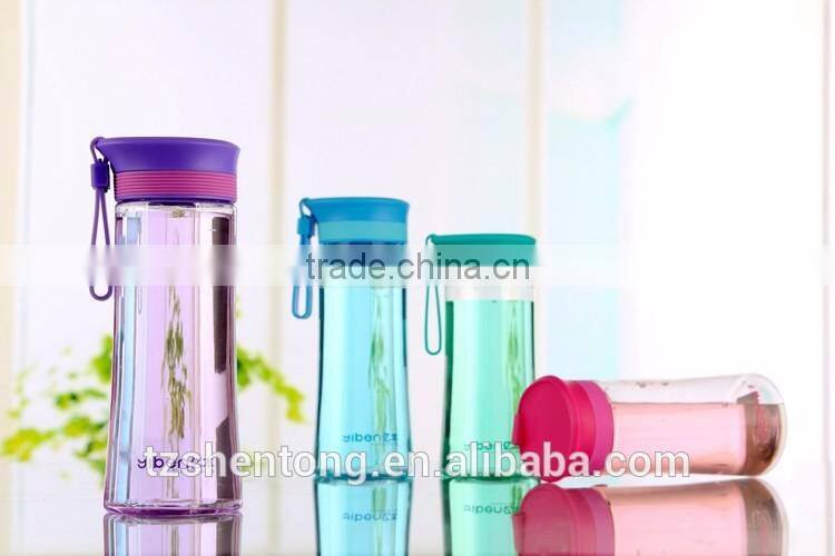 Wide mouth silicone lid portable leak proof plastic drinking water bottle