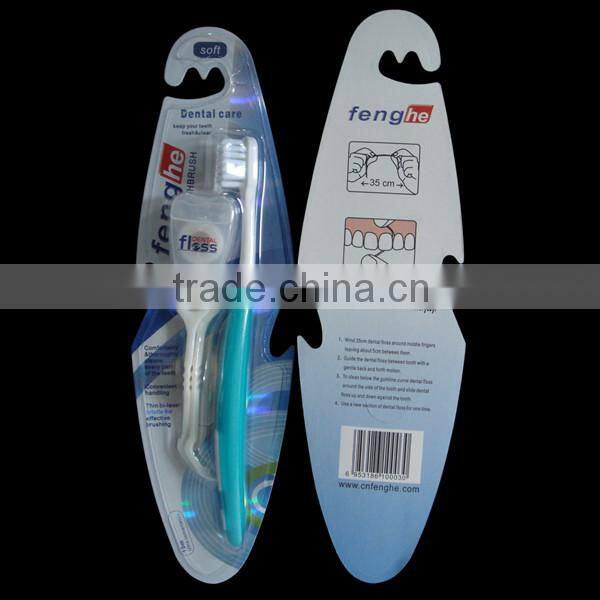 Adult tooth brush with dental floss and dental floss pick