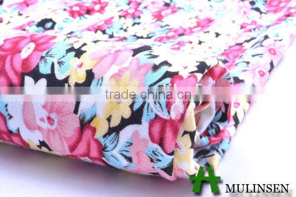 Mulinsen textile 16 years fabric factory/ 32sR ring spun viscose elastane printed fabric