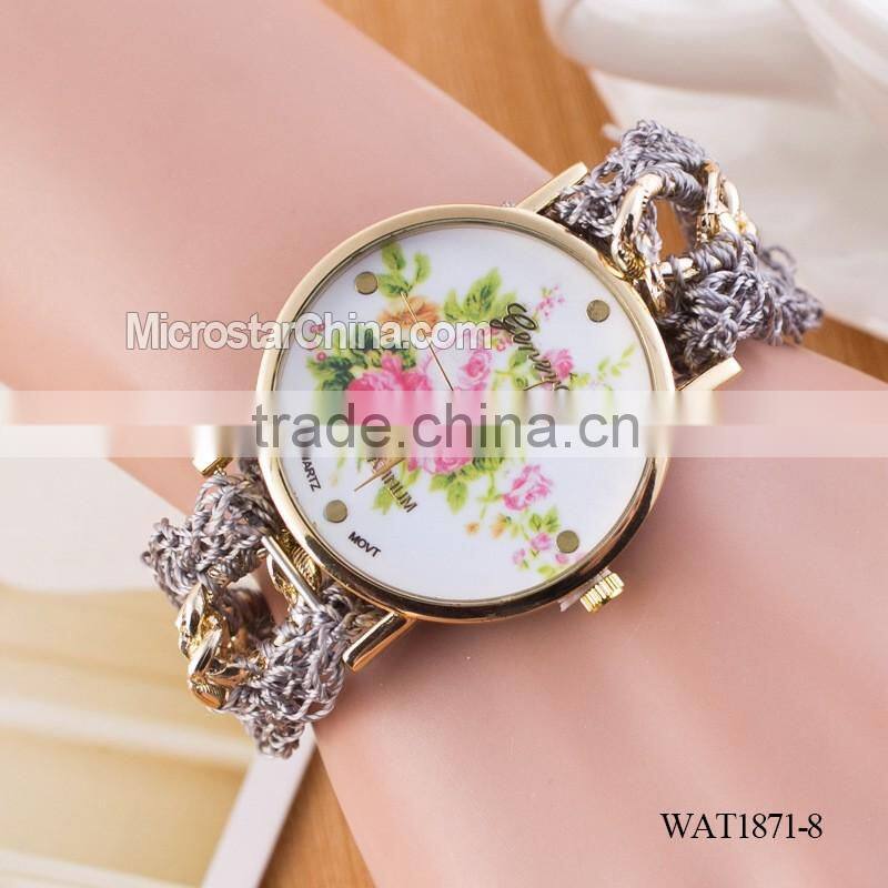 DIY hand made woven chain flowers watch women