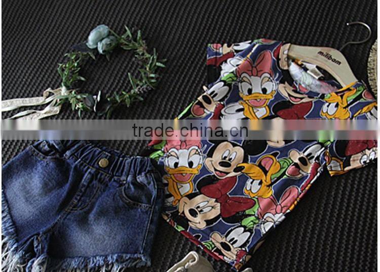 2016 Colorful Cartoon Printing Casual Round Neck Children T-shirt
