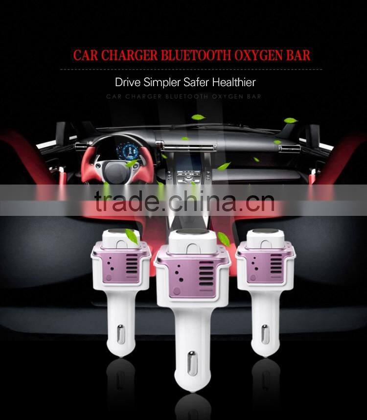 two USB port Car Charging Bluetooth Oxygen Bar with Bluetooth wireless headset for iphone android phone