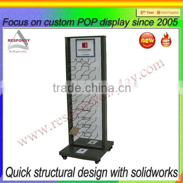 custom wooden floor pegboard display rack with casters