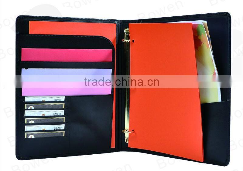 Dendritic pattern faux leather compendium with metal clip / multi-pocket document holder