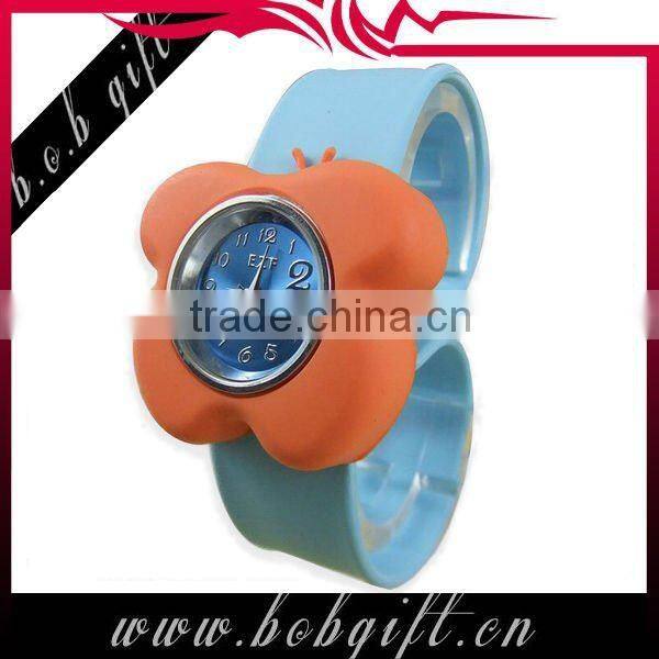 2014 cute butterfly shaped silicone snap band watches for kids