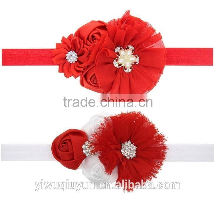 Christmas Style Woven Crochet Elastic Band with feather clips Floral Headband Girls Hair Jewelry Photo Prop Craft