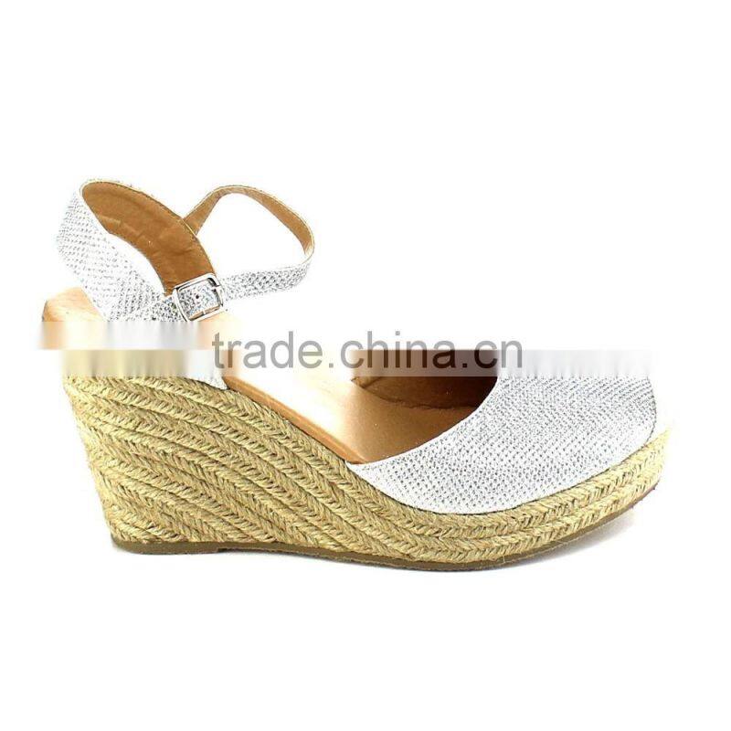 The shoes lady 2016 new design sandal shoes women glitter wedge jute sole espadrilles