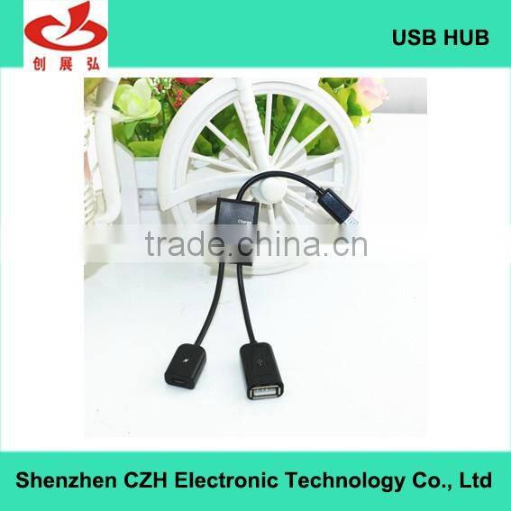 Hot sell high speed 2 PORT 2.0 Micro USB OTG Charge Hub for Mobile Phone and Tablet