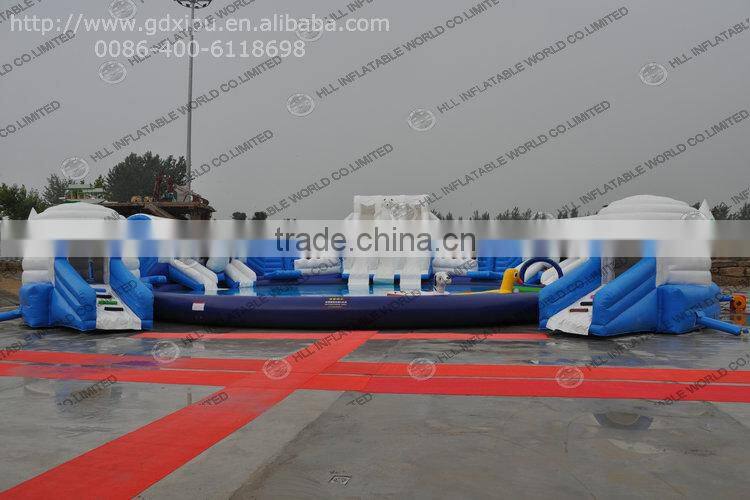 2016 New Design Giant Inflatable Obstacle Course with Water Pool Combo