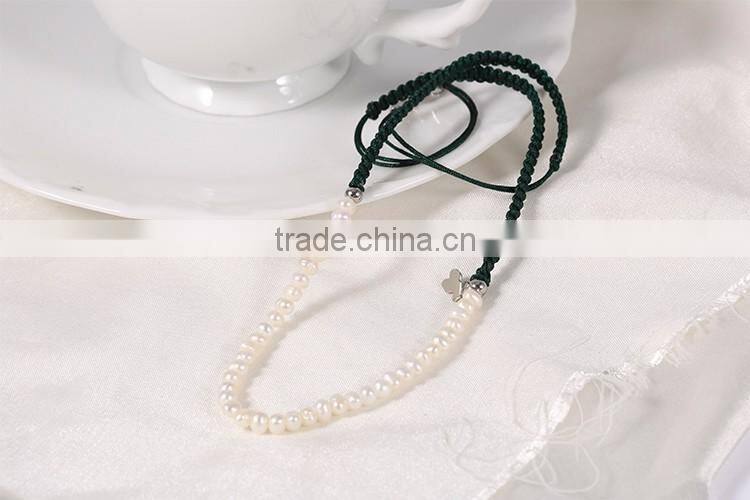 Best selling jewelry black braid rope with stainless steel bear pearl necklace