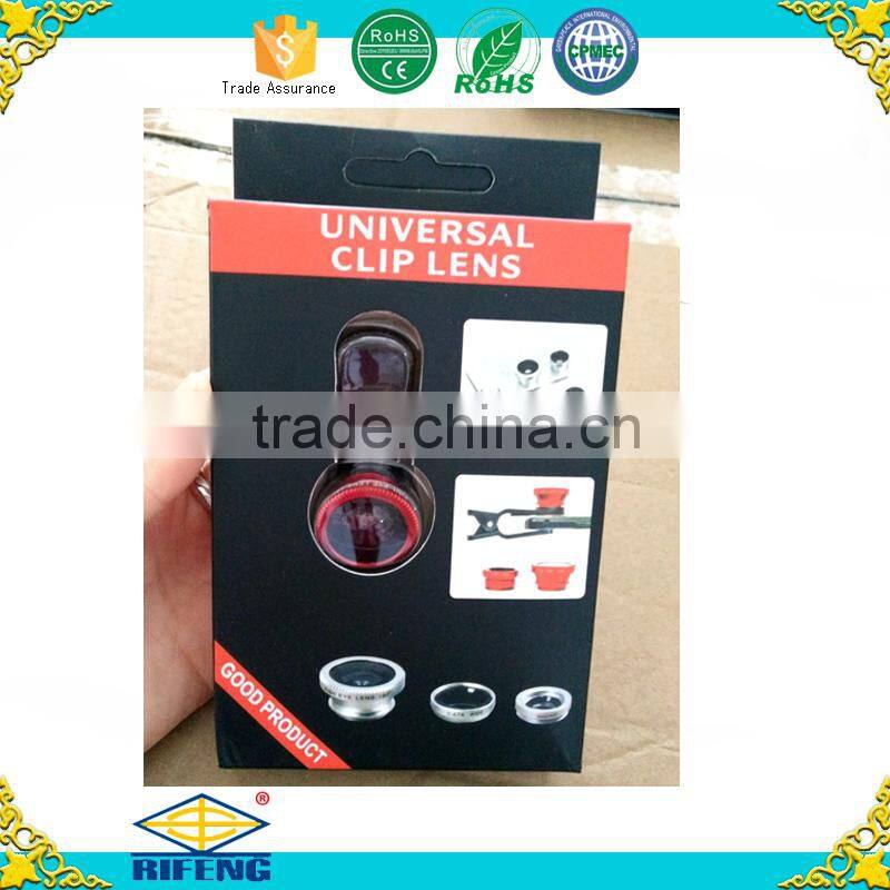 Factory direct sale 3 IN 1 univeral mobile phone clip lens fish eye+wide angle+ macro lensescell phone camera