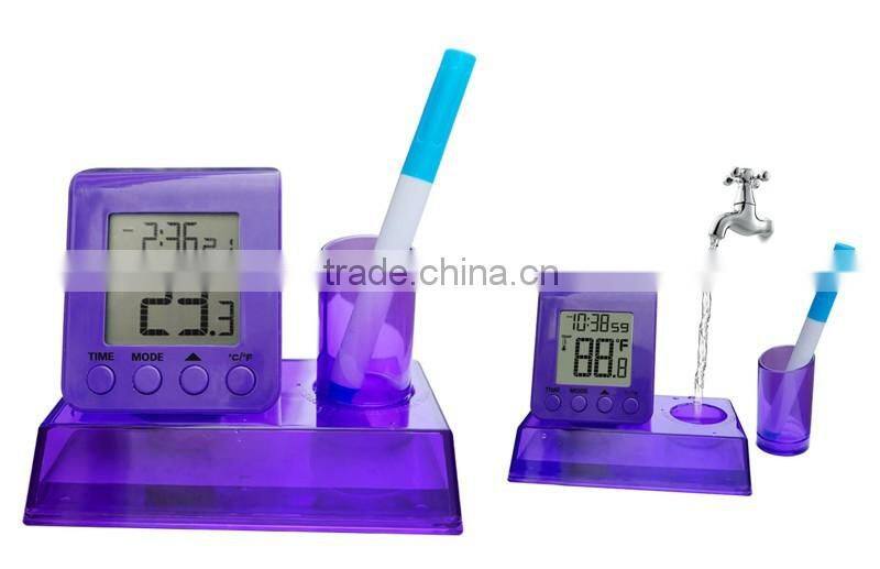 Wholesale Desktop Water Power Calendar And Digital Alarm Clock With Pen Holder