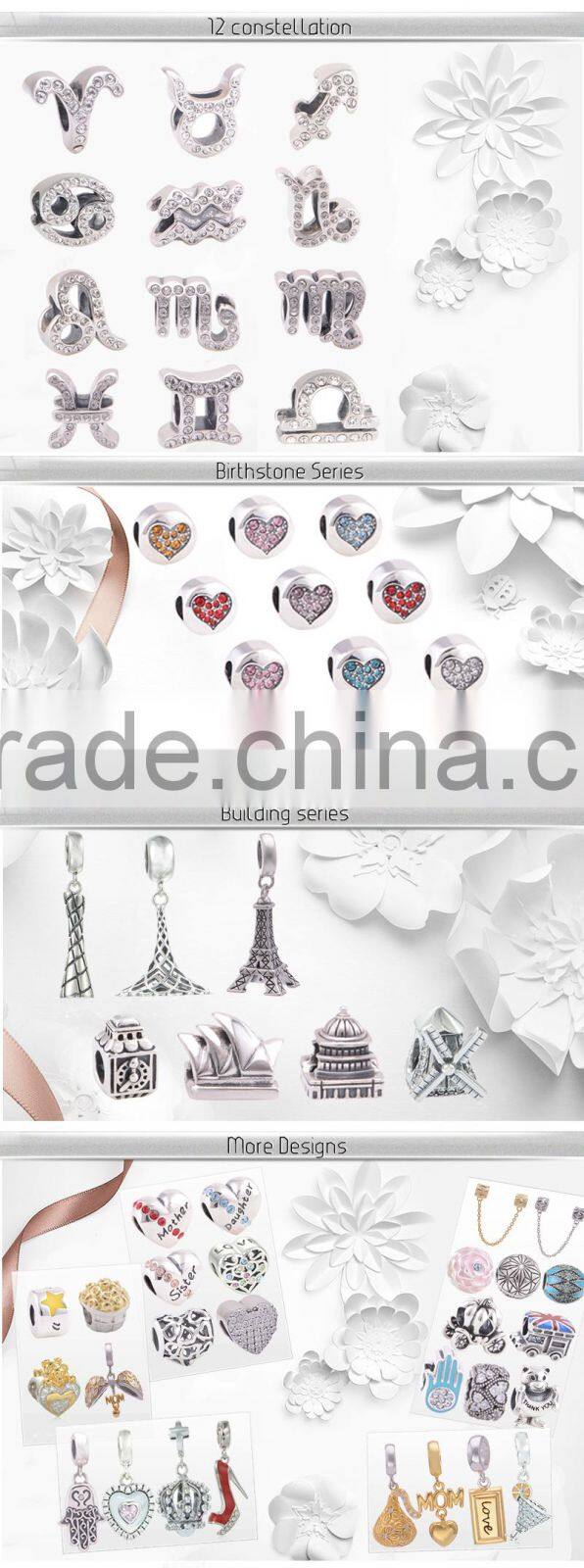 Handmade Fresh Green Color Blue Flower Murano Glass Beads Silver Charms Fit Bracelet