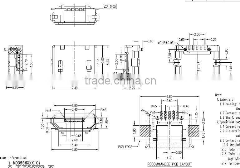 Micro USB 5P B TYPE;SMD;white;female