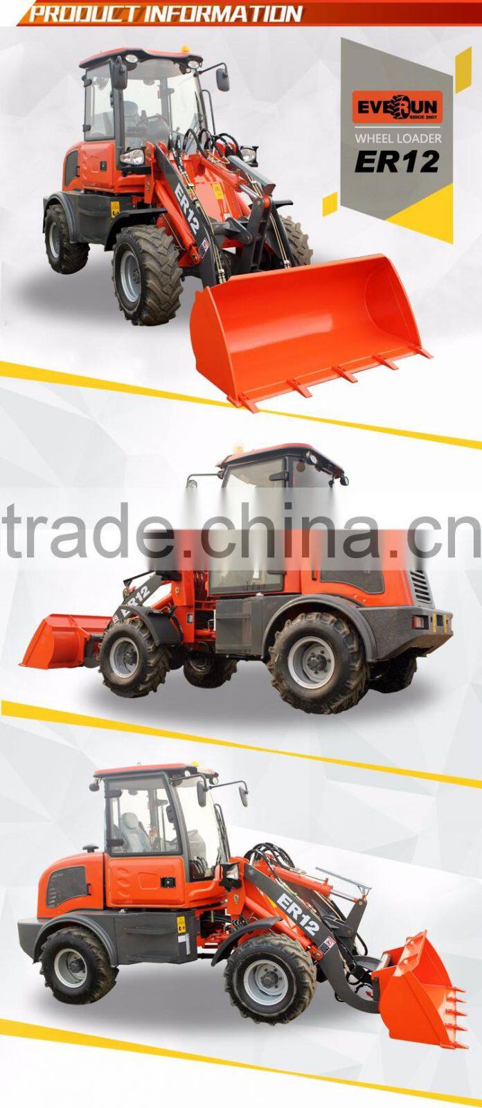 Qingdao Everun 1.2ton mini wheel loader with bucket
