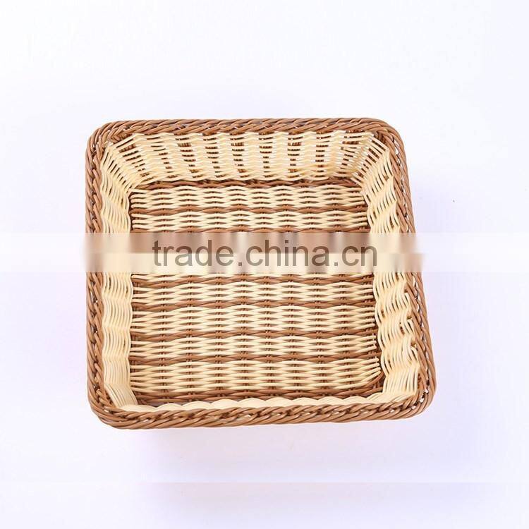 Custom size supermarket display rack used exquisite woven square shape fruit vegetable plastic wicker basket