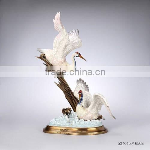 Imitated Swan Design 8 Lights Chandelier, Antique Brass Droplight With Porcelain Swan, Decorative Ceramic & Bronze Ceiling Lamp