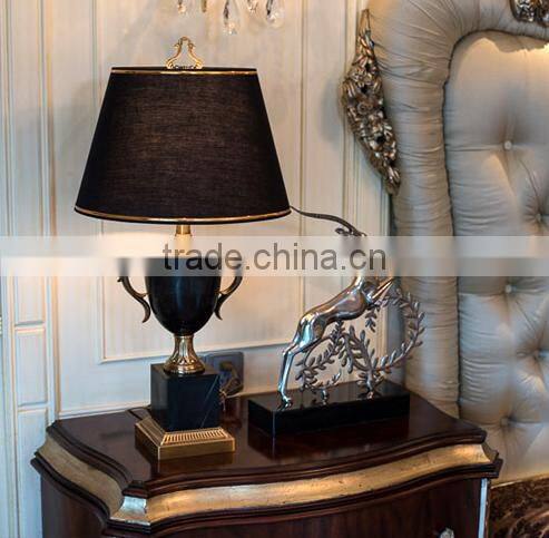 Trophy design black jade body brass decoration table lamp with fabric lampshade